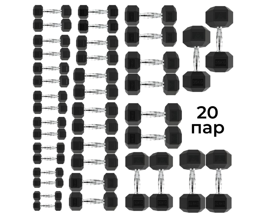 Гантельный ряд 20 пар от 1 кг до 35 кг