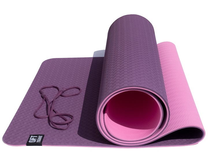 Коврик для йоги и фитнеса 6 мм TPE бордово-розовый