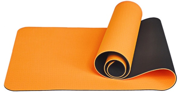 Коврик для йоги и фитнеса TPE 183*61*0.6  см, 2-слойный, оранжево-черный