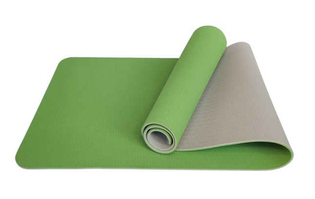 Коврик для йоги и фитнеса TPE 183*61*0.6  см, 2-слойный, зелено-серый